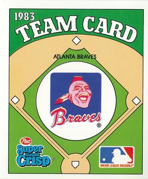 1983 Post Super Sugar Crisp Team Card #NNO Atlanta Braves Front