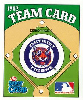 1983 Post Super Sugar Crisp Team Card #NNO Detroit Tigers Front