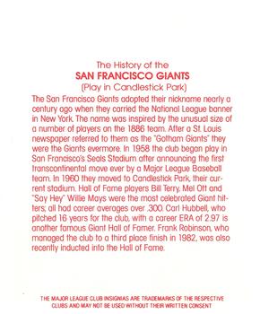 1983 Post Super Sugar Crisp Team Card #NNO San Francisco Giants Back