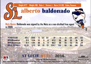 2016 Grandstand St. Lucie Mets #NNO Alberto Baldonado Back