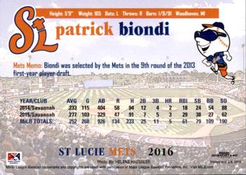 2016 Grandstand St. Lucie Mets #NNO Patrick Biondi Back