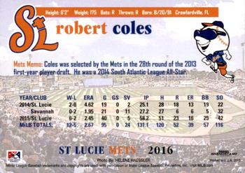 2016 Grandstand St. Lucie Mets #NNO Robert Coles Back