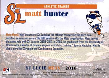 2016 Grandstand St. Lucie Mets #NNO Matt Hunter Back