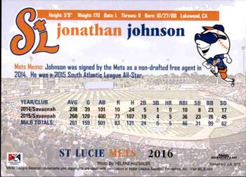 2016 Grandstand St. Lucie Mets #NNO Jonathan Johnson Back