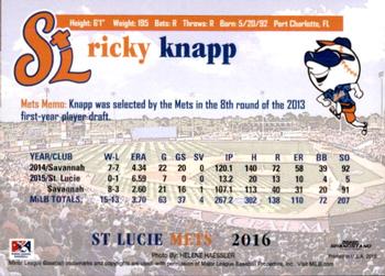 2016 Grandstand St. Lucie Mets #NNO Ricky Knapp Back