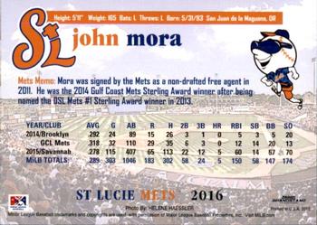 2016 Grandstand St. Lucie Mets #NNO John Mora Back