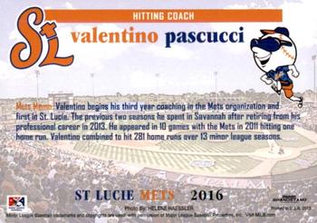 2016 Grandstand St. Lucie Mets #NNO Valentino Pascucci Back