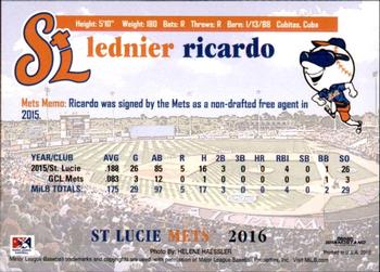 2016 Grandstand St. Lucie Mets #NNO Lednier Ricardo Back