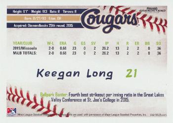 2016 Grandstand Kane County Cougars #NNO Keegan Long Back