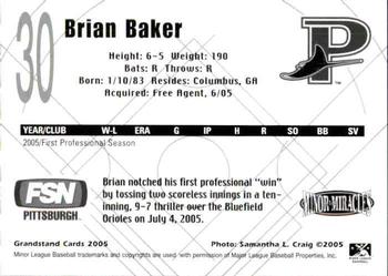2005 Grandstand Princeton Devil Rays #NNO Brian Baker Back