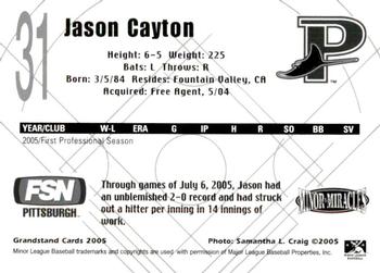 2005 Grandstand Princeton Devil Rays #NNO Jason Cayton Back