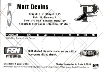 2005 Grandstand Princeton Devil Rays #NNO Matt Devins Back
