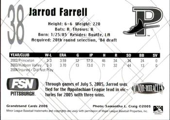2005 Grandstand Princeton Devil Rays #NNO Jarrod Farrell Back