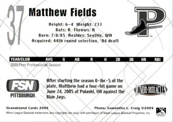 2005 Grandstand Princeton Devil Rays #NNO Matthew Fields Back