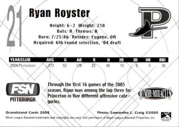 2005 Grandstand Princeton Devil Rays #NNO Ryan Royster Back