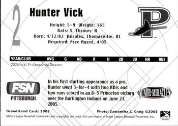 2005 Grandstand Princeton Devil Rays #NNO Hunter Vick Back