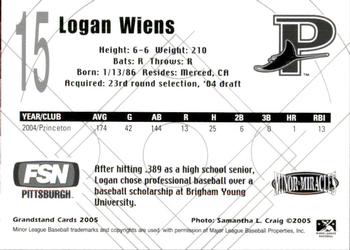 2005 Grandstand Princeton Devil Rays #NNO Logan Wiens Back