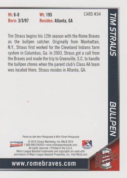 2015 Choice Rome Braves #34 Tim Straus Back