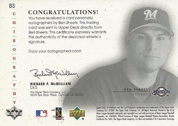2001 SP Authentic - Chirography #BS Ben Sheets  Back