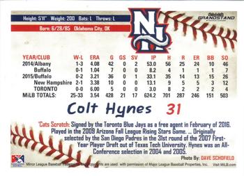 2016 Grandstand New Hampshire Fisher Cats #NNO Colt Hynes Back