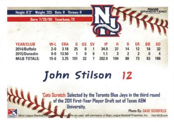 2016 Grandstand New Hampshire Fisher Cats #NNO John Stilson Back