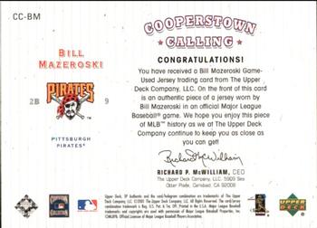 2001 SP Authentic - Cooperstown Calling Game Jersey #CC-BM Bill Mazeroski  Back