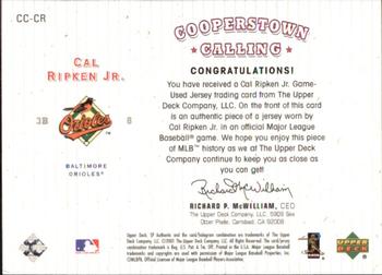 2001 SP Authentic - Cooperstown Calling Game Jersey #CC-CR Cal Ripken Jr.  Back