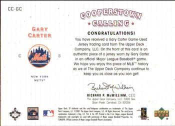 2001 SP Authentic - Cooperstown Calling Game Jersey #CC-GC Gary Carter  Back