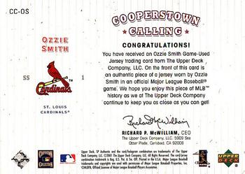 2001 SP Authentic - Cooperstown Calling Game Jersey #CC-OS Ozzie Smith  Back