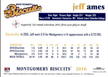 2016 Grandstand Montgomery Biscuits #NNO Jeff Ames Back