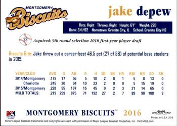 2016 Grandstand Montgomery Biscuits #NNO Jake DePew Back