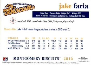 2016 Grandstand Montgomery Biscuits #NNO Jake Faria Back
