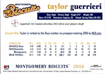 2016 Grandstand Montgomery Biscuits #NNO Taylor Guerrieri Back