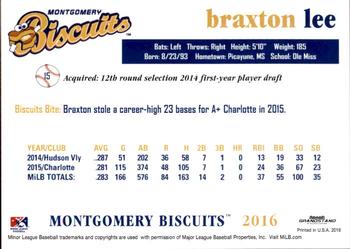 2016 Grandstand Montgomery Biscuits #NNO Braxton Lee Back
