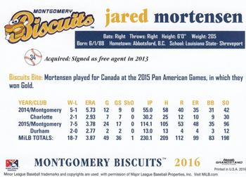 2016 Grandstand Montgomery Biscuits #NNO Jared Mortensen Back