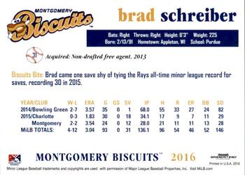 2016 Grandstand Montgomery Biscuits #NNO Brad Schreiber Back