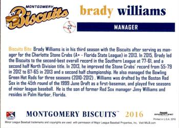 2016 Grandstand Montgomery Biscuits #NNO Brady Williams Back
