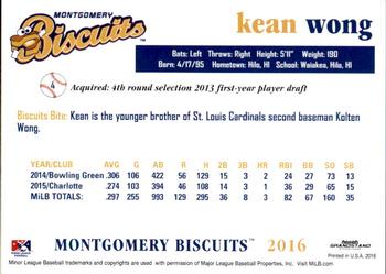 2016 Grandstand Montgomery Biscuits #NNO Kean Wong Back