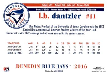2016 Grandstand Dunedin Blue Jays #NNO L.B. Dantzler Back