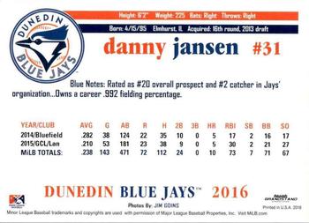 2016 Grandstand Dunedin Blue Jays #NNO Danny Jansen Back