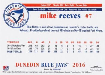 2016 Grandstand Dunedin Blue Jays #NNO Mike Reeves Back