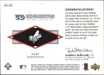 2001 SP Authentic - UD Exclusives Game Jersey #UD-GS Gary Sheffield  Back
