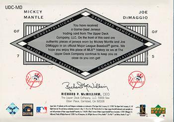 2001 SP Authentic - UD Exclusives Game Jersey Combos #UDC-MD Mickey Mantle / Joe DiMaggio Back
