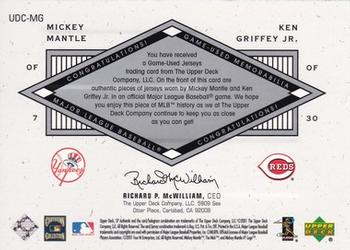 2001 SP Authentic - UD Exclusives Game Jersey Combos #UDC-MG Mickey Mantle / Ken Griffey Jr. Back