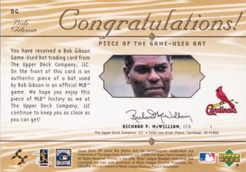 2001 SP Game Bat - Piece of the Game #BG Bob Gibson Back
