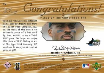 2001 SP Game Bat - Piece of the Game #FM Fred McGriff Back