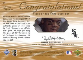 2001 SP Game Bat - Piece of the Game #FT Frank Thomas  Back