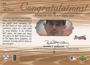 2001 SP Game Bat - Piece of the Game #GM Greg Maddux  Back