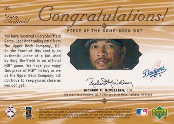 2001 SP Game Bat - Piece of the Game #GS Gary Sheffield  Back