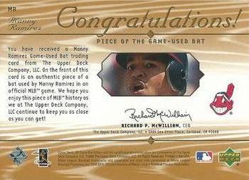 2001 SP Game Bat - Piece of the Game #MR Manny Ramirez  Back